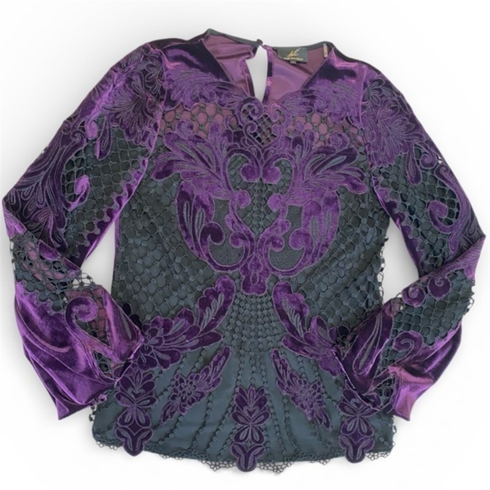Kobi Halperin Purple Velvet Top Black Details Size S Purple Whimsigoth Fairycore